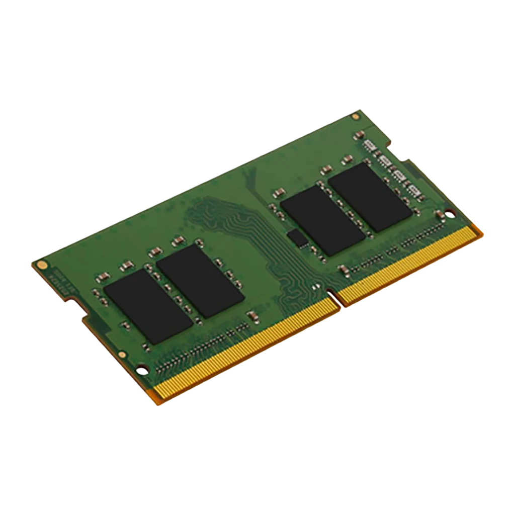 Kingston ValueRAM 16GB DDR4 3200 SO-DIMM Oro, vista frontal: PCB verde con chips de memoria y contactos dorados - Ítem1