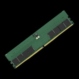 Kingston KCP556UD8-32 32GB DDR5 5600MHz DIMM verde, vista diagonal superior: PCB verde com chips escuros e conector dourado