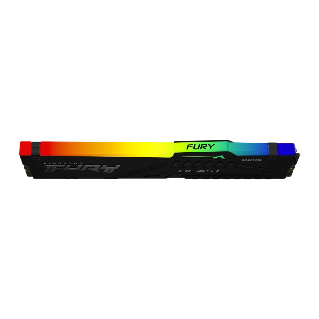 Kingston FURY Beast RGB DDR5 32GB Negro, vista frontal: disipador negro con iluminación RGB multicolor en la parte superior - Ítem2