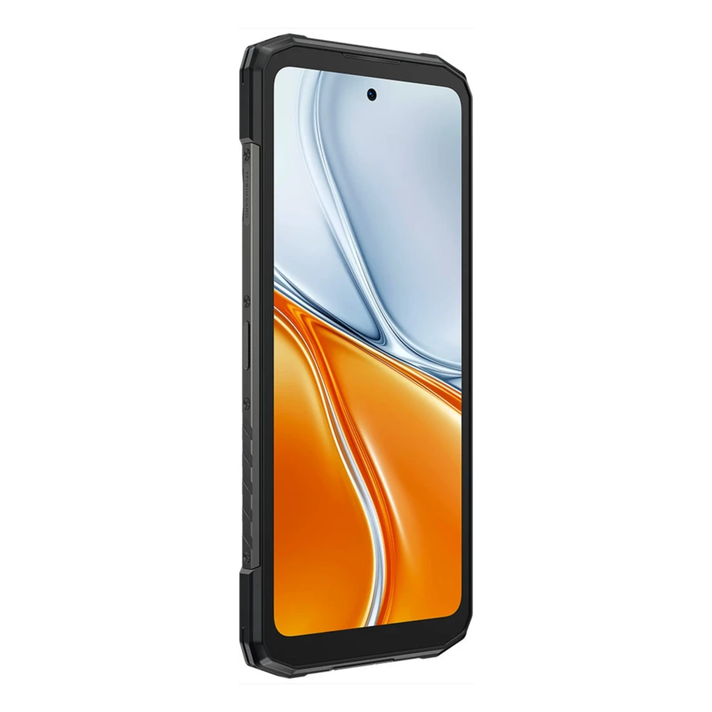 Smartphone robusto preto com moldura reforçada, tela IPS 6,6 polegadas com furo central, duas câmeras traseiras verticais e acabamento com detalhes em - Item4