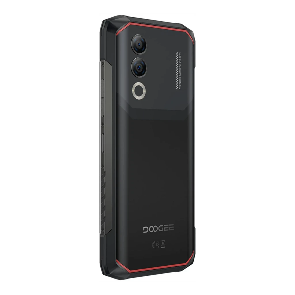 Smartphone robusto preto com moldura reforçada, tela IPS 6,6 polegadas com furo central, duas câmeras traseiras verticais e acabamento com detalhes em - Item6