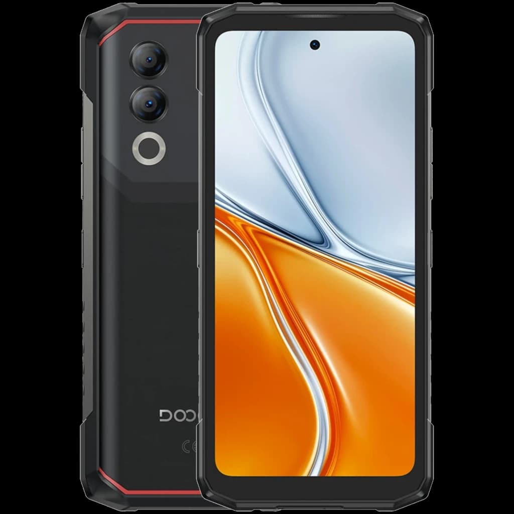 Doogee Blade 20X noir robuste: coque renforcée noire, bords antichoc rouges, double caméra arrière, écran 6,6 pouces bord à bord avec poinçon central