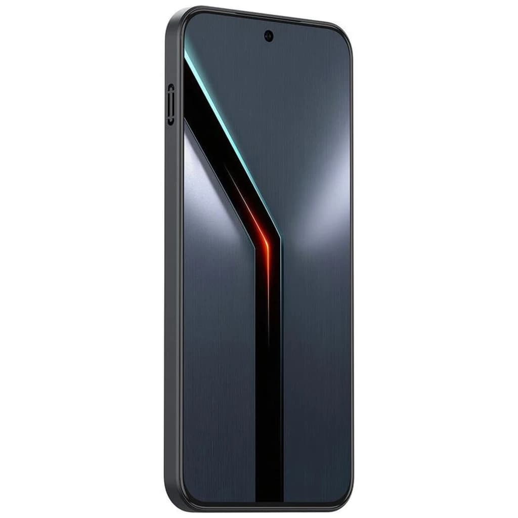 Nubia Neo 5 GT 5G noir avec écran AMOLED 144 Hz bord à bord, poinçon centré et bords fins, reflets lumineux en Y sur la face avant élégante