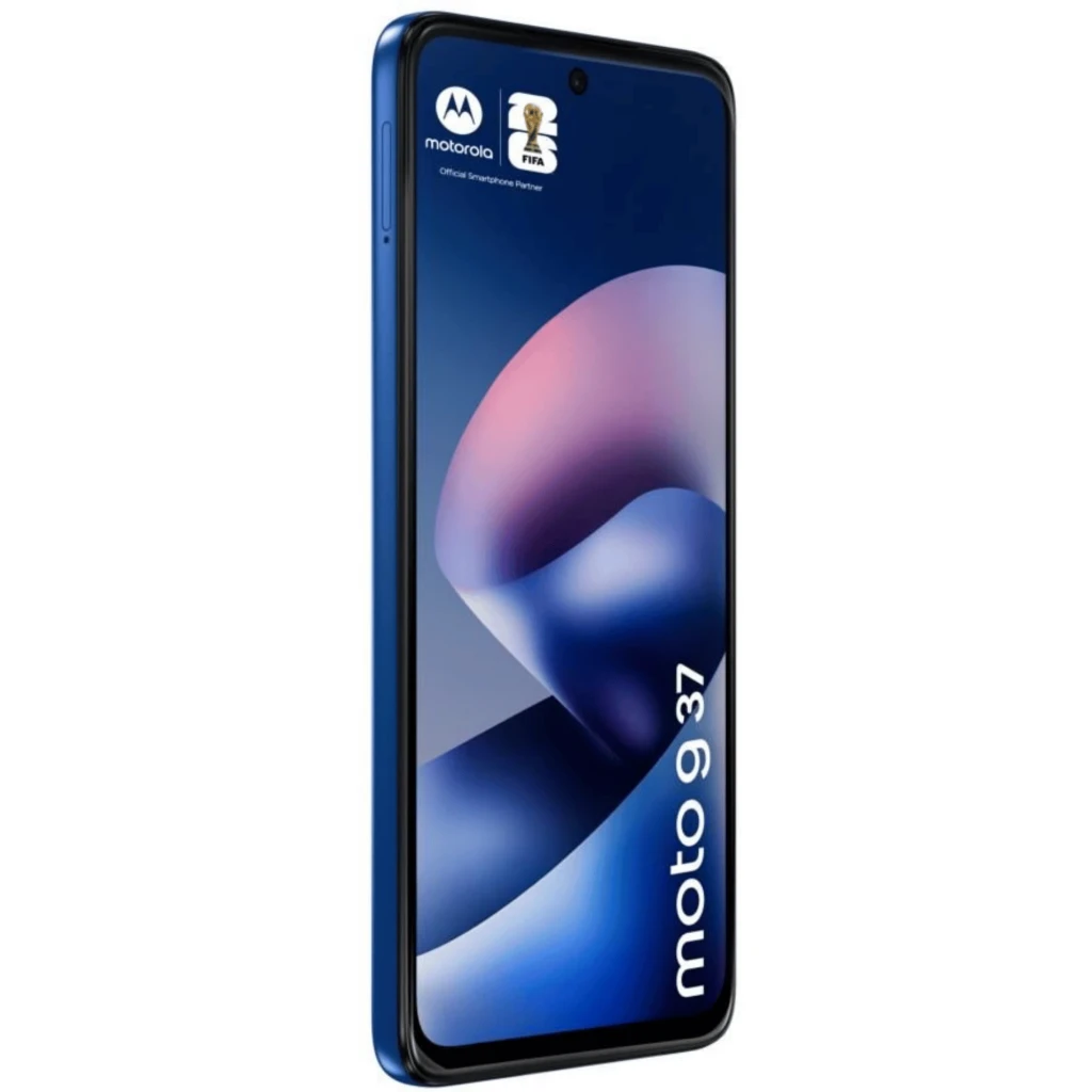 Motorola Moto G37 5G azul náutico con pantalla perforada y triple cámara trasera en módulo triangular; logo M centrado y acabado mate elegante - Ítem3