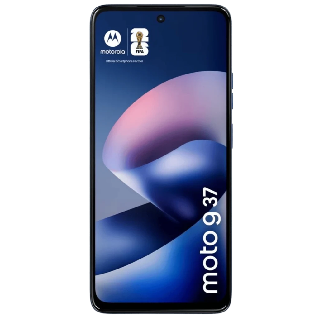 Motorola Moto G37 5G azul náutico con pantalla perforada y triple cámara trasera en módulo triangular; logo M centrado y acabado mate elegante - Ítem1