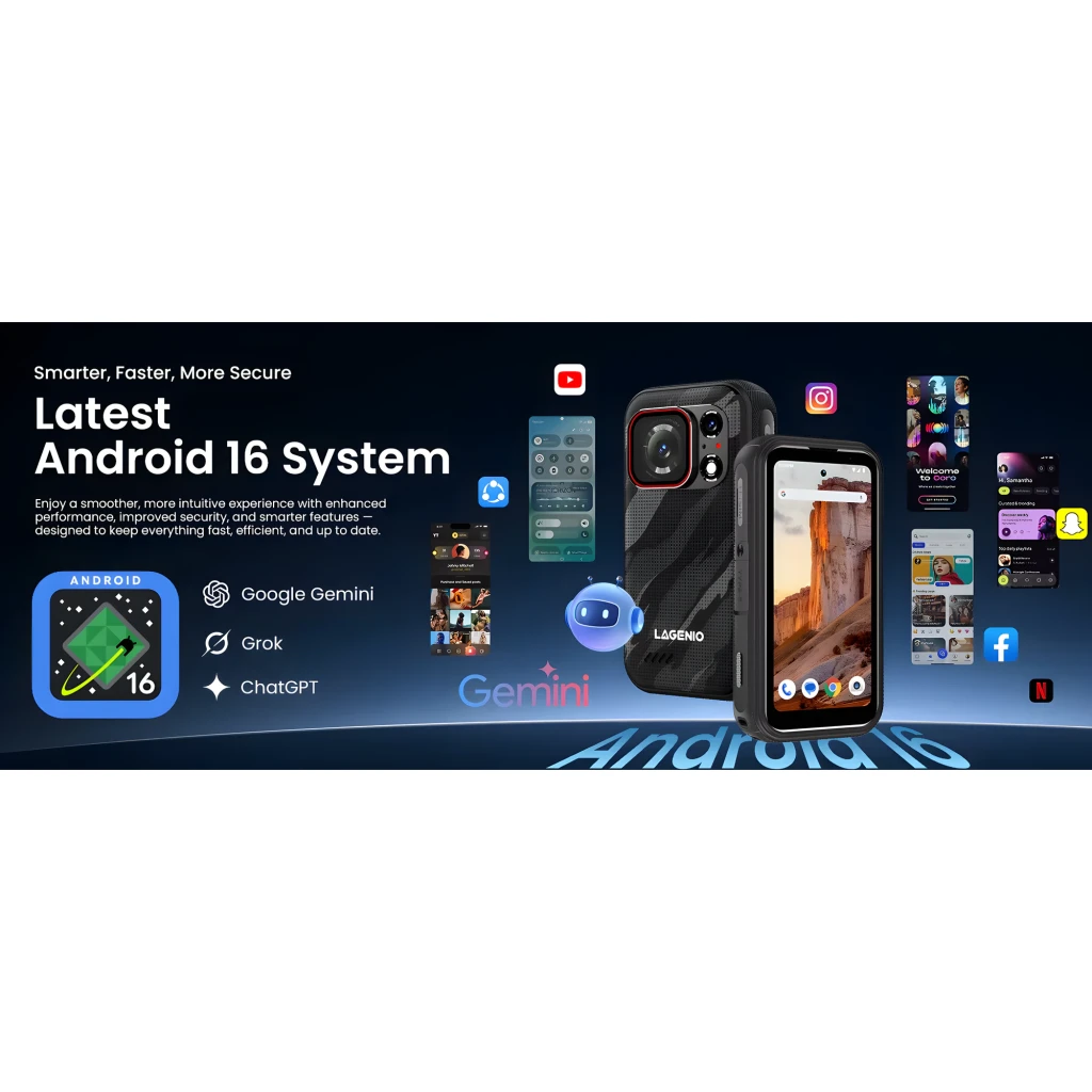 Lagenio Eagle Pro 5G negro, móvil rugerizado con carcasa antideslizante y camo, cámara trasera grande con flash, pantalla con marco robusto y botones - Ítem4