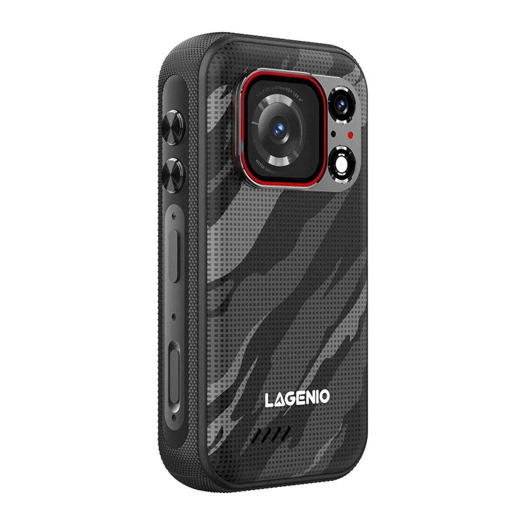 Lagenio Eagle Pro 5G negro, móvil rugerizado con carcasa antideslizante y camo, cámara trasera grande con flash, pantalla con marco robusto y botones - Ítem1