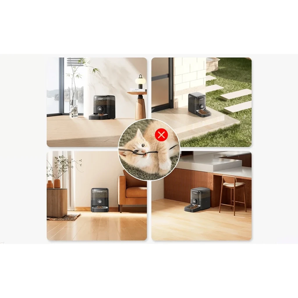 Distributeur Automatique Oneisall PF08 WiFi 2,4GHz 5L 10 Repas/Jour en noir, grand réservoir transparent, bol en inox, bouton frontal et trémie à croquettes - Ítem3