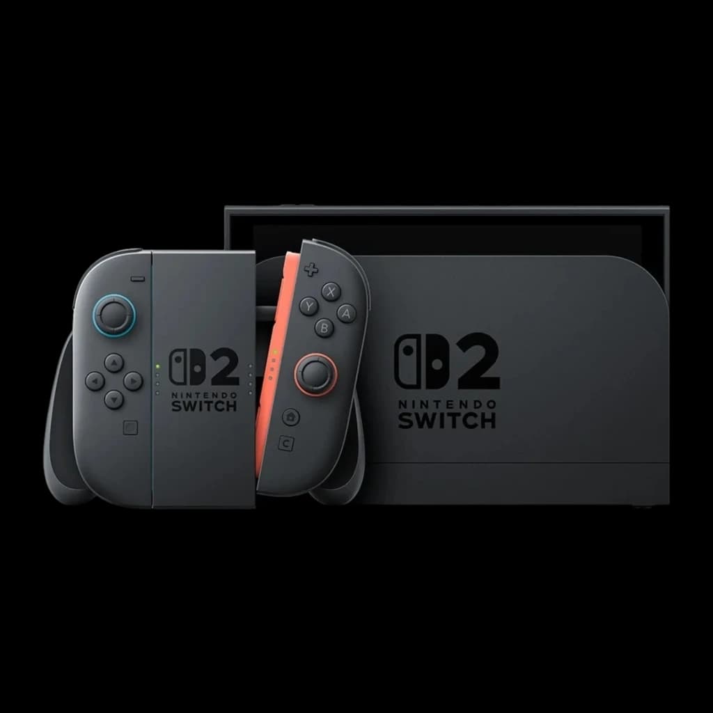 Consola Nintendo Switch 2 256Go + Pokémon Pokopia com dock preto e Joy‑Con cinza e vermelho, design minimalista com logotipo 2 em destaque