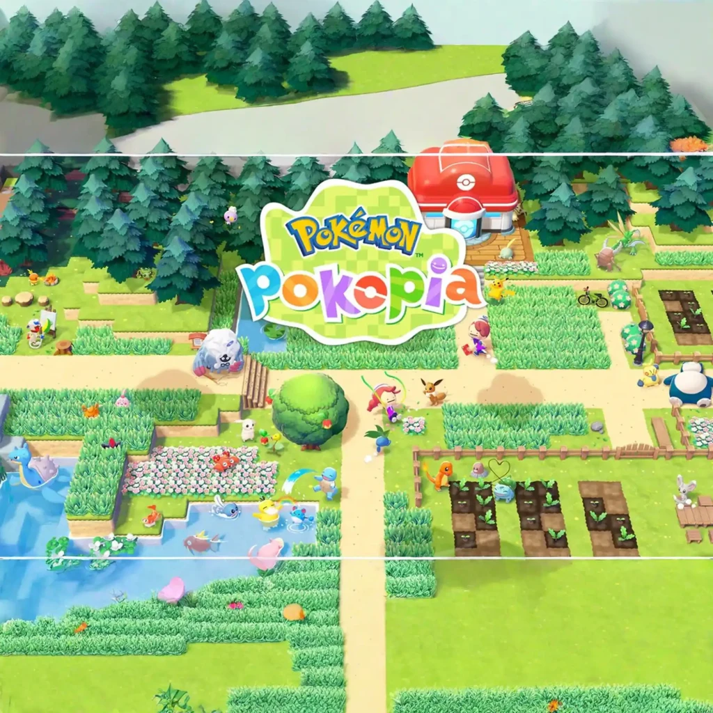 Console Nintendo Switch 2 256GB com Joy-Con cinza e coral, dock preto e caixa temática Pokémon Pokopia com ilustrações coloridas de paisagem rural - Item5