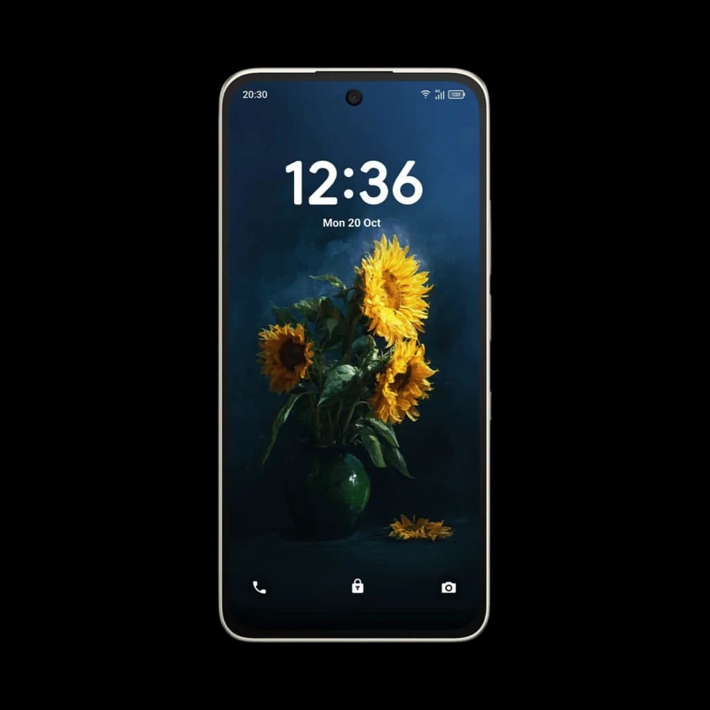 Smartphone TCL NXTPAPER 70 Pro 5G or, écran 6,9 pouces NXTPAPER 4.0 bord fin, poinçon central, fond d’écran tournesols, boutons latéraux argentés