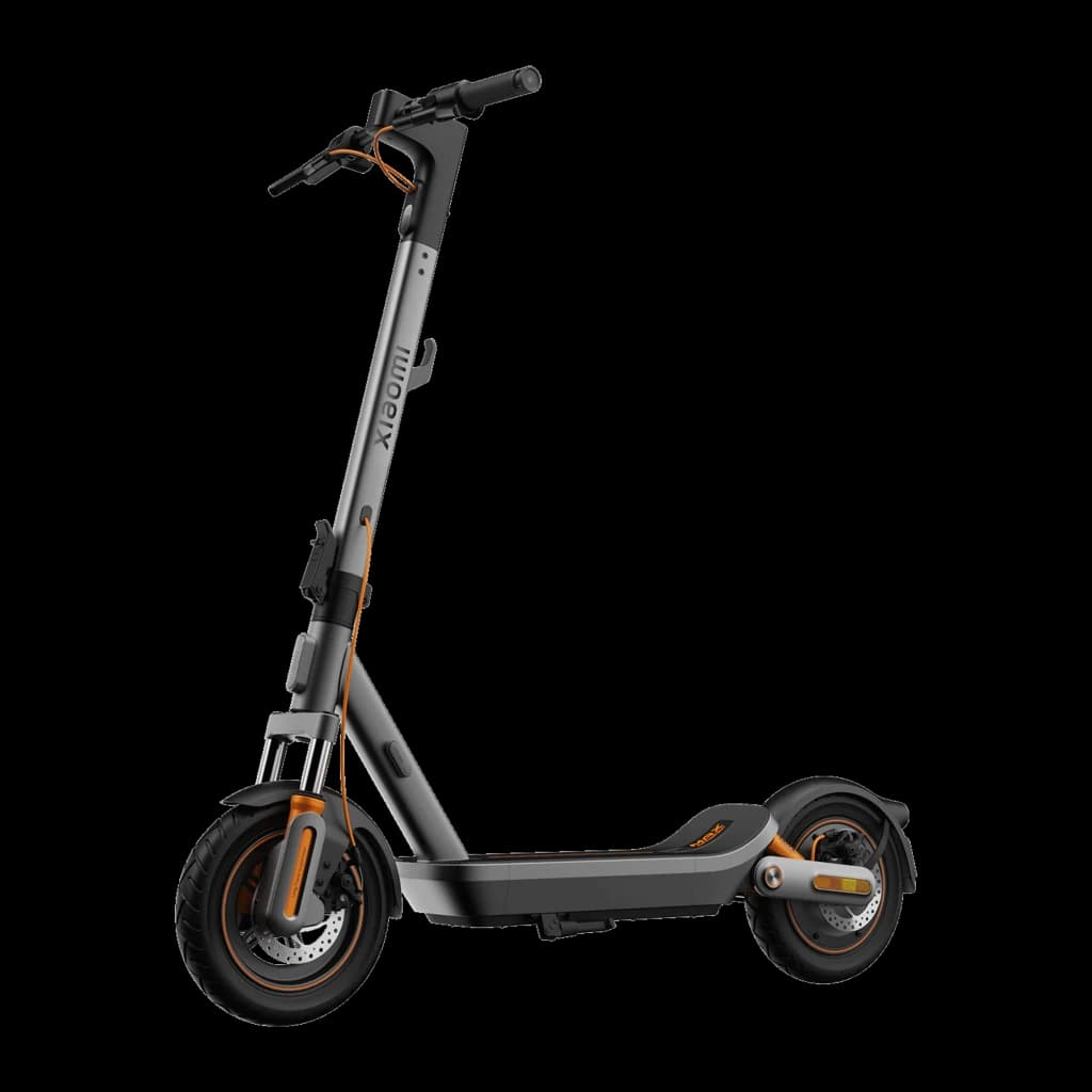 Patinete Eléctrico Xiaomi Electric Scooter 6 Max, diseño gris con detalles naranjas, ruedas 12 pulgadas, freno de disco delantero y plataforma amplia