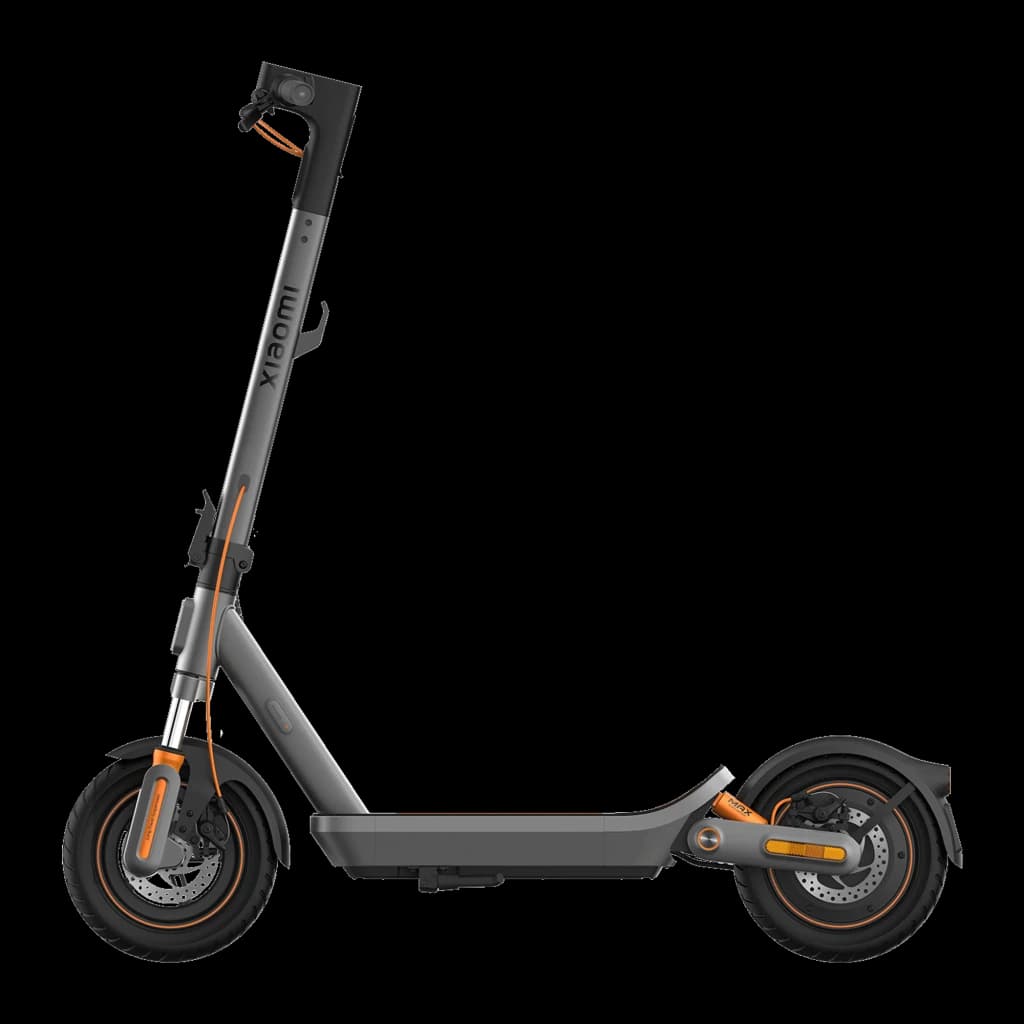 Patinete Eléctrico Xiaomi Electric Scooter 6 Max gris con detalles naranjas, ruedas 12 pulgadas, freno de disco delantero y trasero, plataforma baja y faro