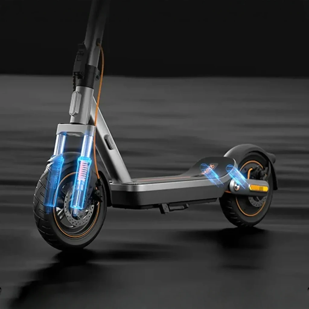 Patinete Eléctrico Xiaomi Electric Scooter 6 Max, diseño gris con detalles naranjas, ruedas 12 pulgadas, freno de disco delantero y plataforma amplia - Ítem8