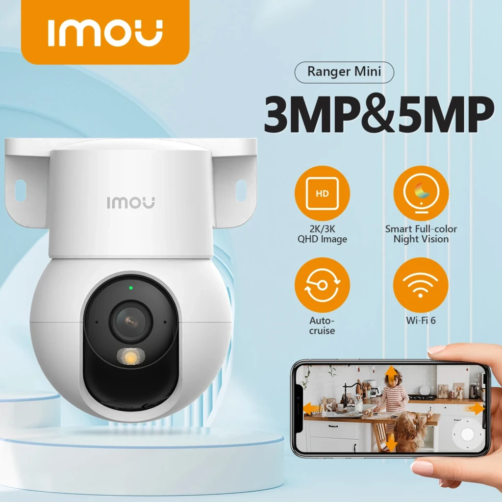 Imou Ranger Mini 3K 512GB Blanca, vista frontal: lente central, luz LED y soporte de montaje superior con logo Imou - Ítem4