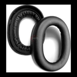 Jabra Almohadillas Evolve2 85 Negro, vista frontal: par de almohadillas negras de cuero, una de frente y otra de perfil