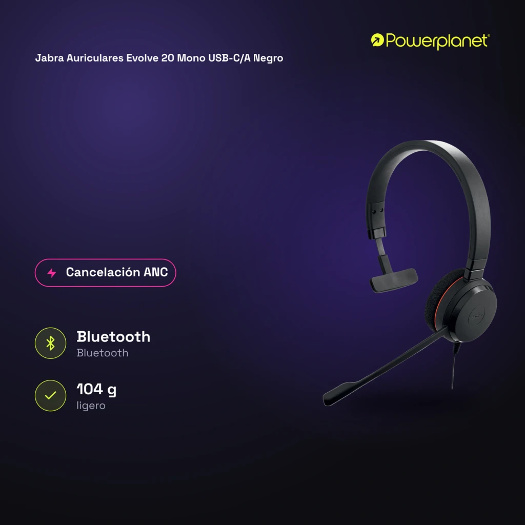 Jabra Evolve 20 Mono preto, kit completo: fone com acessórios e cabos USB-C/A - Item5