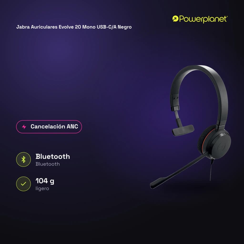 Jabra Auriculares Evolve 20 Mono USB-C/A negro - características