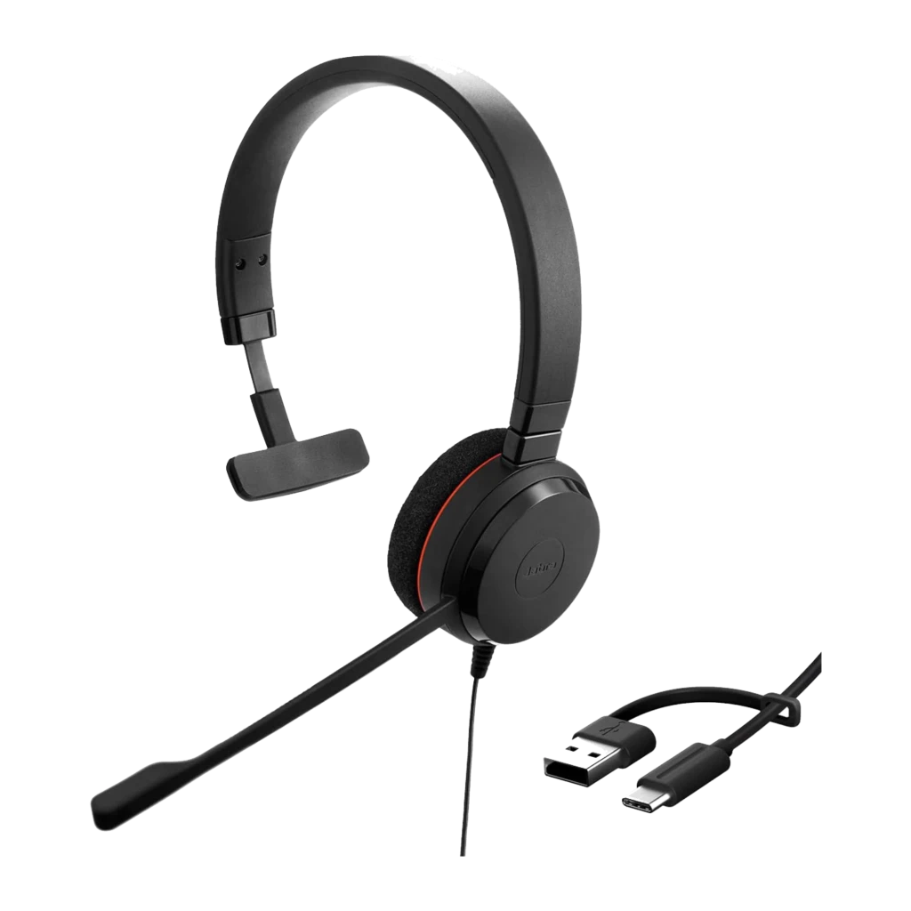 Jabra Evolve 20 Mono preto, kit completo: fone com acessórios e cabos USB-C/A - Item4