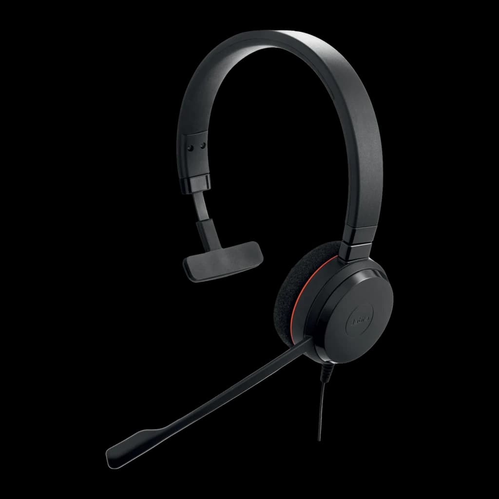 Jabra Evolve 20 Mono negro, vista lateral derecha: auricular con micrófono boom y cable USB