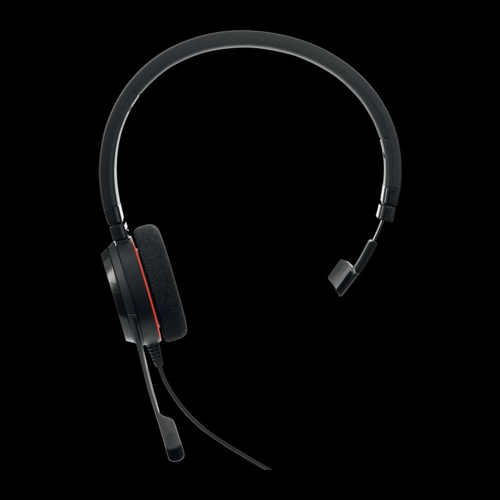 Jabra Evolve 20 Mono negro, vista frontal: diadema con almohadilla y micrófono articulado