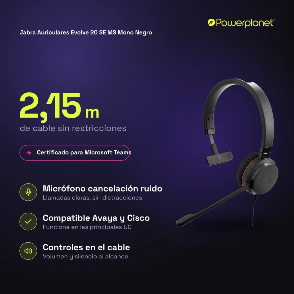 Jabra Evolve 20 SE MS Mono negro, kit completo: auricular con accesorios y cables incluidos - Ítem5