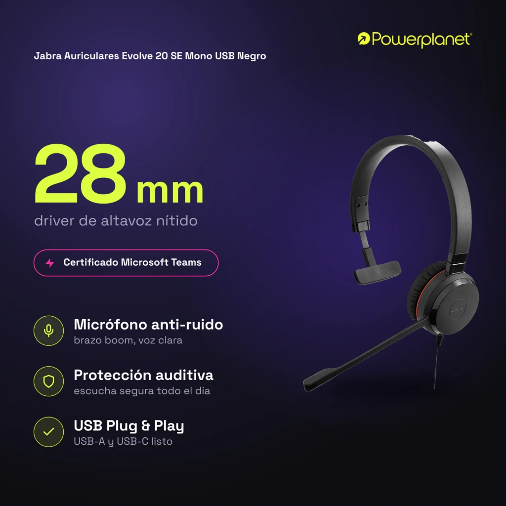 Jabra Evolve 20 SE Mono USB Preto, kit completo: fone com acessórios e cabos inclusos - Item5