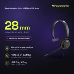 Jabra Auriculares Evolve 20 SE Mono USB noir - caractéristiques