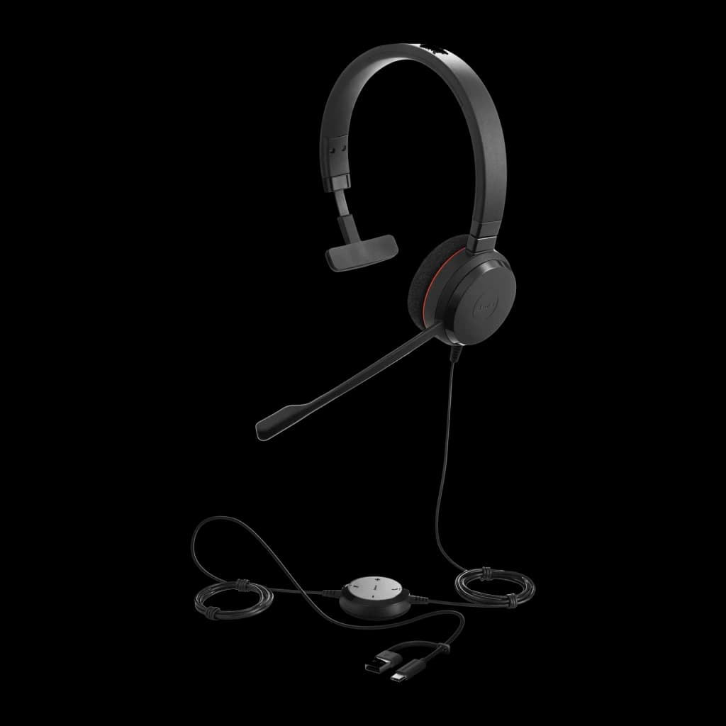Jabra Evolve 20 SE Mono USB Noir, kit complet: casque avec accessoires et câbles inclus
