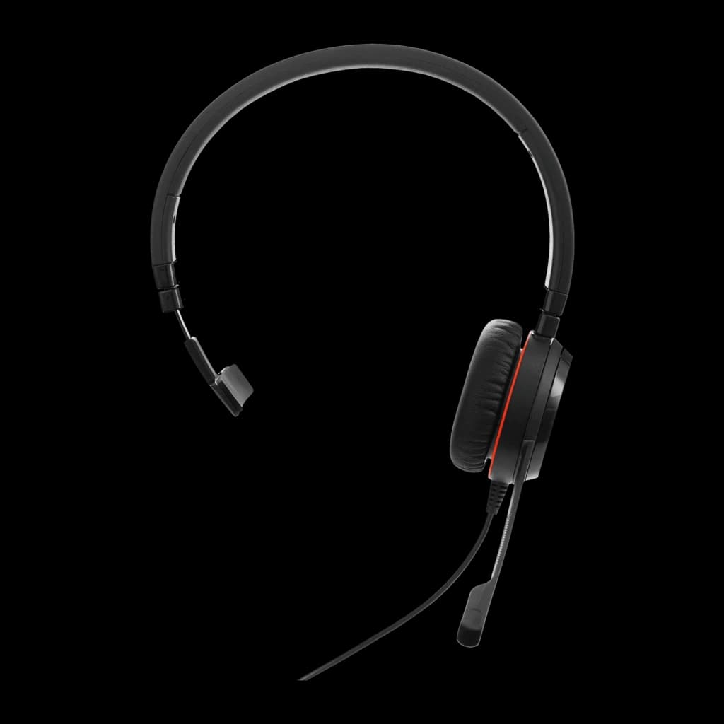Jabra Evolve 20 SE Mono USB Noir, vue frontale: casque mono avec coussinets et câble USB