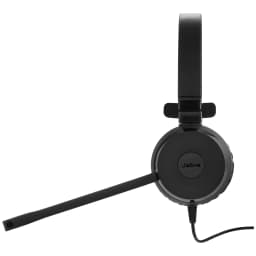 Jabra Evolve 20 SE Mono USB noir, vue latérale: coque unique, microphone boom et arceau ajustable