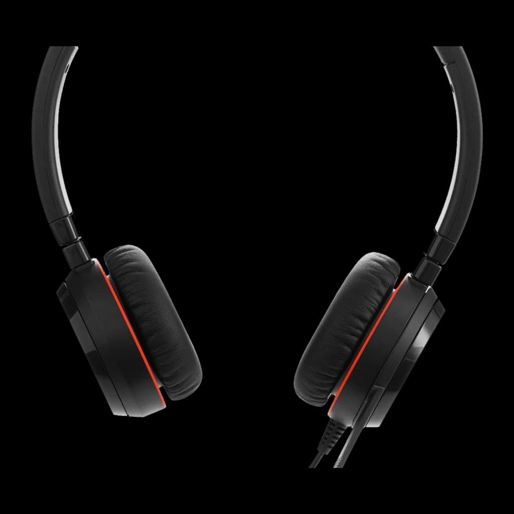 Jabra Evolve 20 SE UC Stereo Noir, vue de dessus: serre-tête et coussinets avec accents rouges