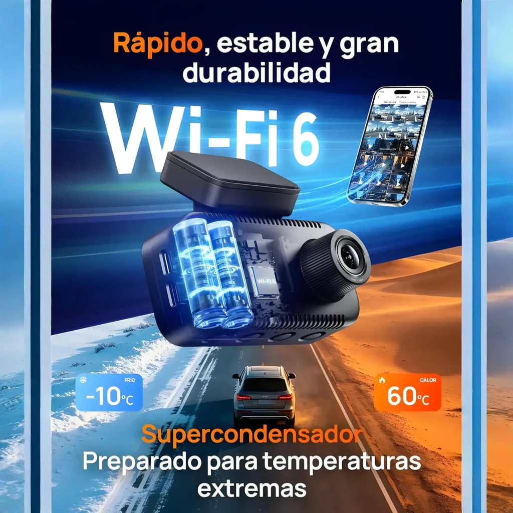 Dashcam 70mai A810 Lite Set con Rear Camera RC21 2CH 4K GPS WiFi. Cámara frontal con pantalla a color, lentes dobles, soporte adhesivo y diseño compacto negro - Ítem6