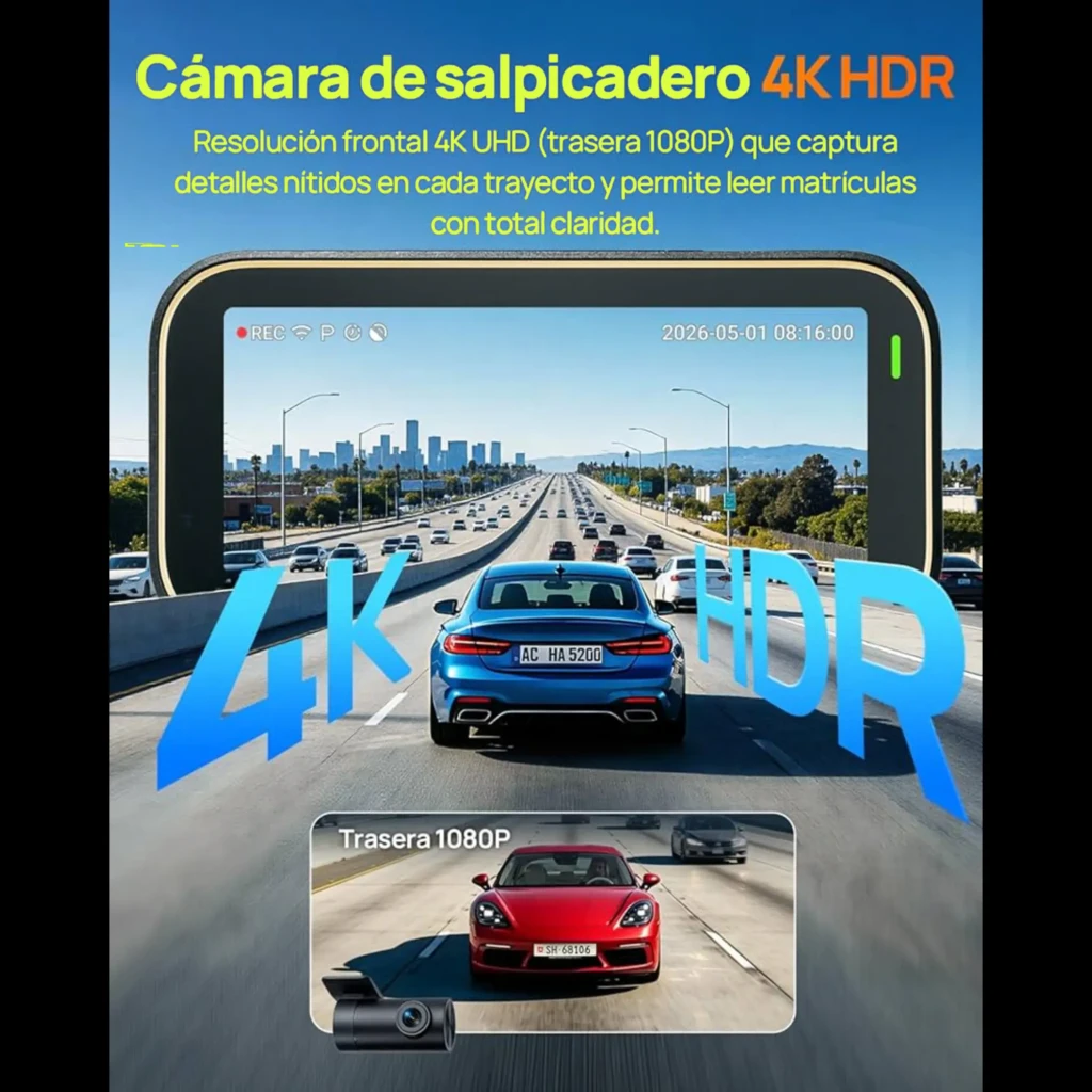 Dashcam 70mai A810 Lite Set con Rear Camera RC21 2CH 4K GPS WiFi. Cámara frontal con pantalla a color, lentes dobles, soporte adhesivo y diseño compacto negro - Ítem5