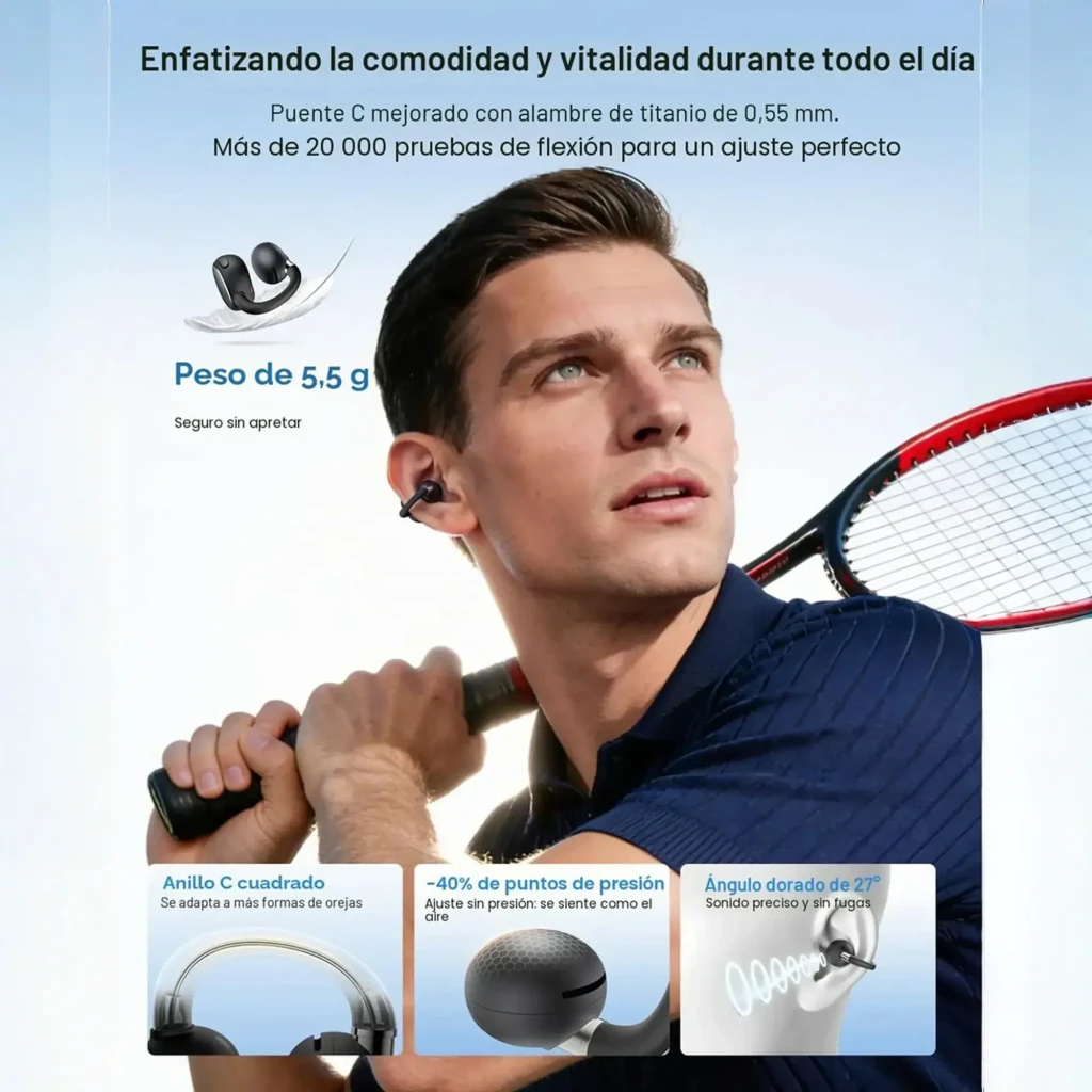 Auriculares EarFun Clip 2 Open-Ear blancos con diseño de gancho, cuerpo mate curvo, rejilla microperforada y detalles metálicos pulidos - Ítem1