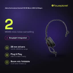 Jabra Auriculares Evolve2 30 SE Mono USB-C/A noir - caractéristiques