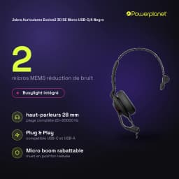 Jabra Auriculares Evolve2 30 SE Mono USB-C/A noir - caractéristiques