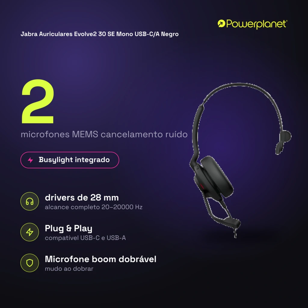 Jabra Evolve2 30 SE Mono negro, vista lateral: auricular con diadema ajustable y micrófono boom - Ítem5