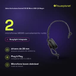 Jabra Auriculares Evolve2 30 SE Mono USB-C/A noir - caractéristiques