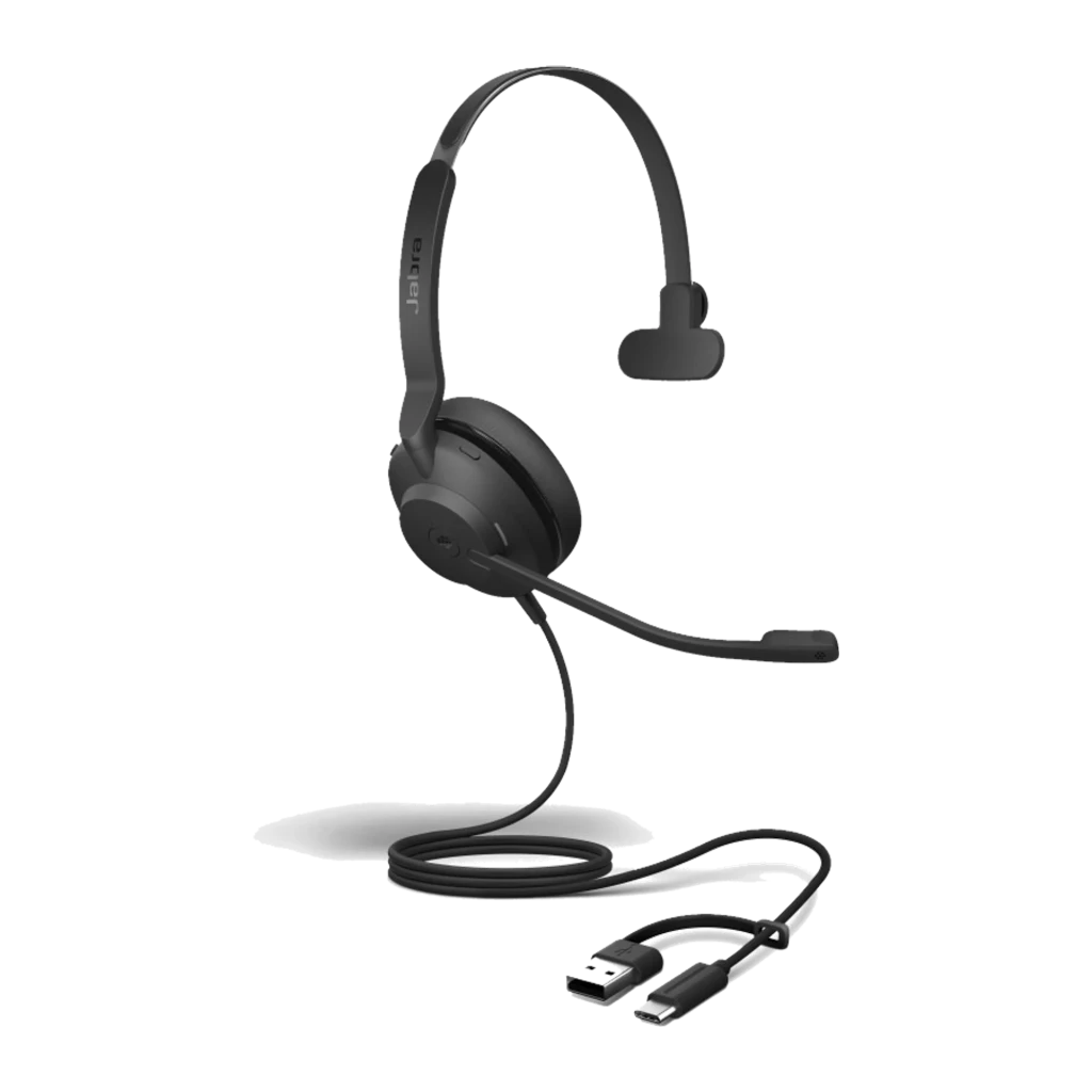 Jabra Evolve2 30 SE Mono negro, vista lateral: auricular con diadema ajustable y micrófono boom - Ítem1