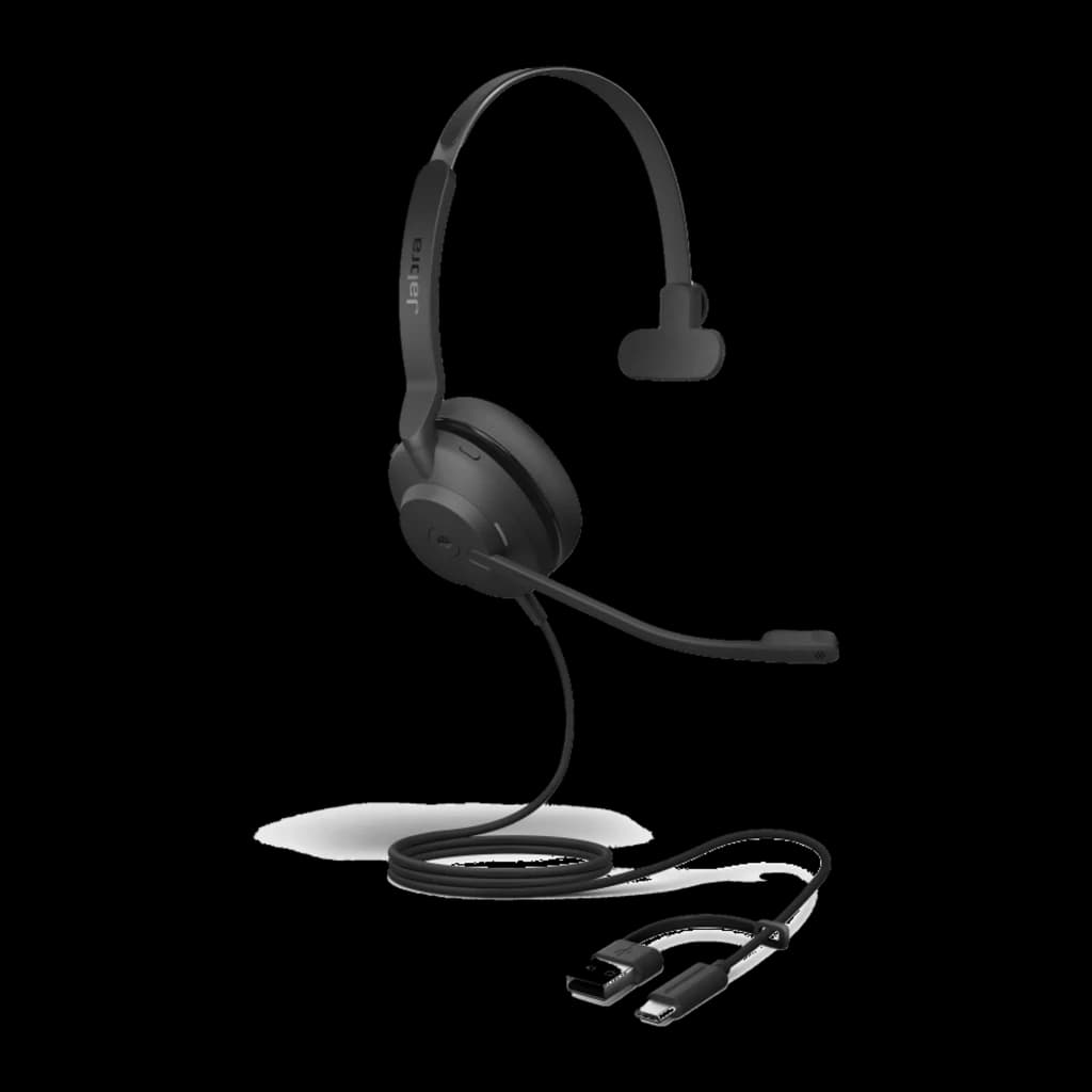 Jabra Evolve2 30 SE Mono noir, kit complet: casque, câbles USB-C/A et support de bureau