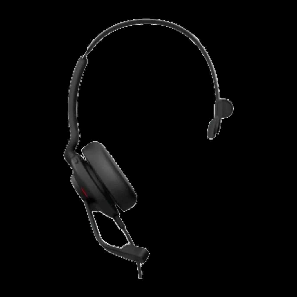 Jabra Evolve2 30 SE Mono noir, vue latérale: casque avec serre-tête ajustable et micro boom