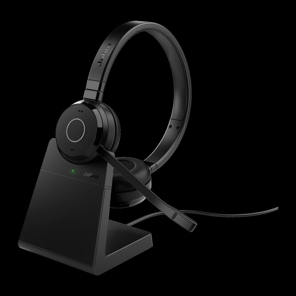 Jabra Evolve 65 TE Stereo negro, kit con base de carga: auriculares sobre estación