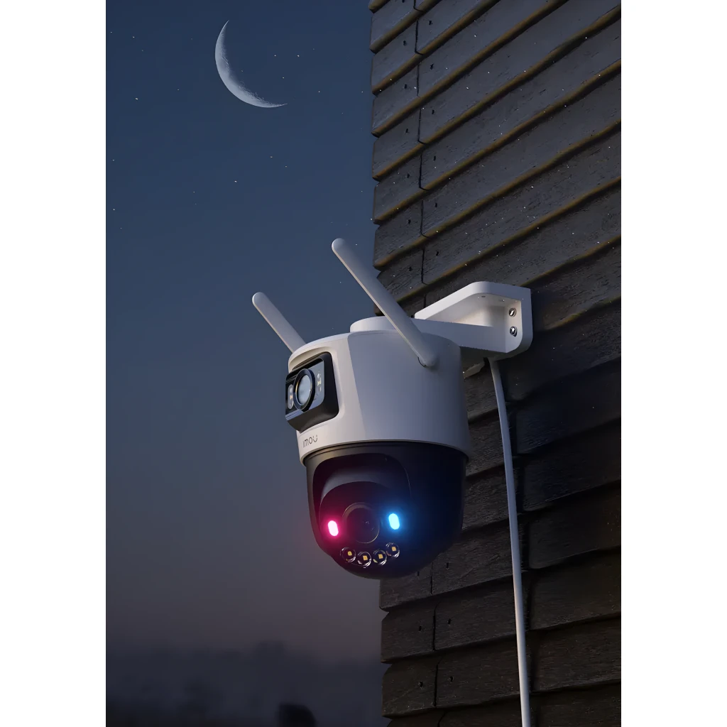 Imou Cruiser Dual 2 6MP 512GB Blanc, vue de face: deux modules caméra centrés, LEDs et deux antennes symétriques - Ítem3