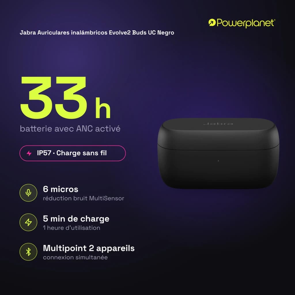 Jabra Auriculares inalámbricos Evolve2 Buds UC noir - caractéristiques