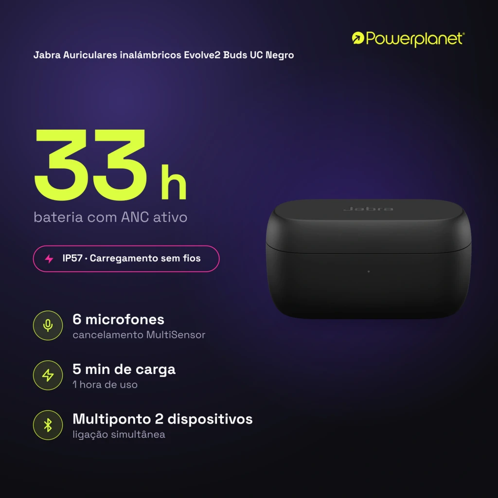 Jabra Evolve2 Buds UC noir, vue en perspective: écouteurs dans l'étui de charge ouvert - Ítem3