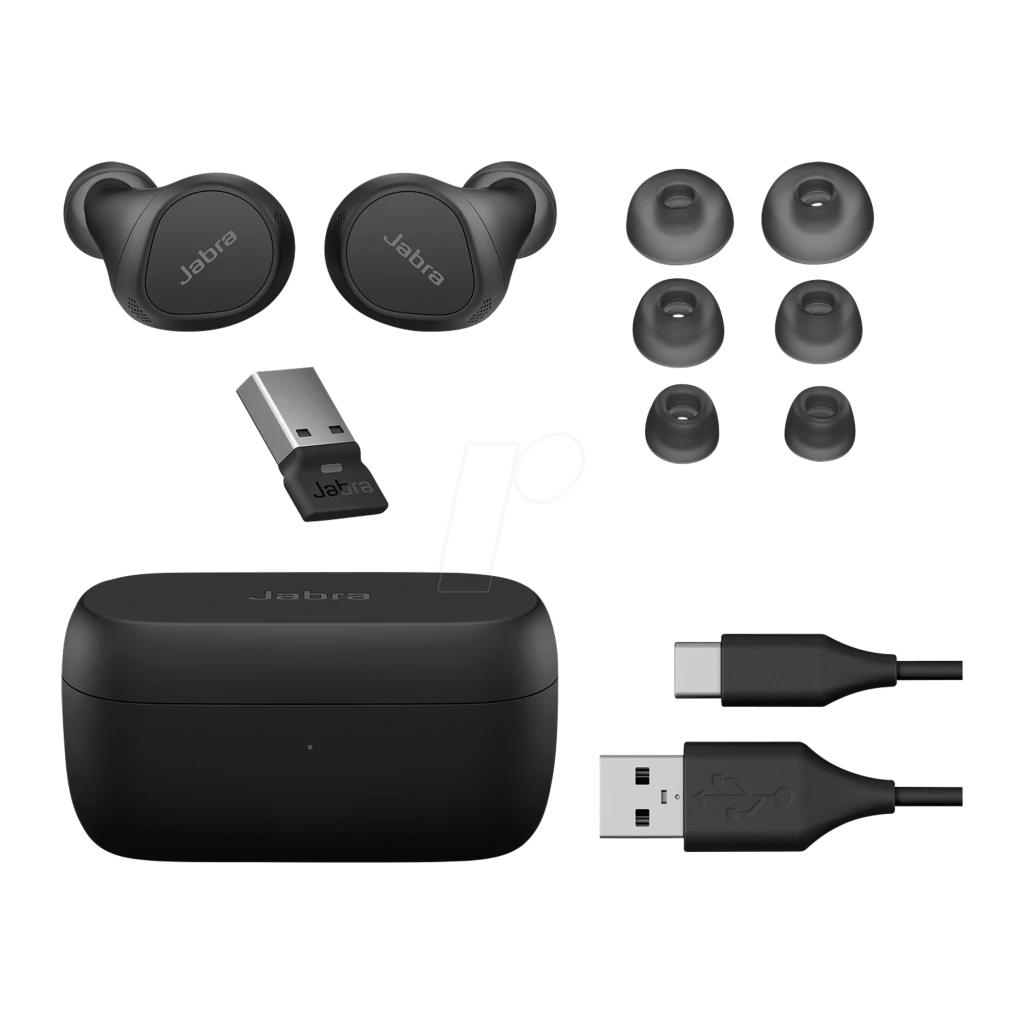 Jabra Evolve2 Buds UC noir, vue en perspective: écouteurs dans l'étui de charge ouvert - Ítem6