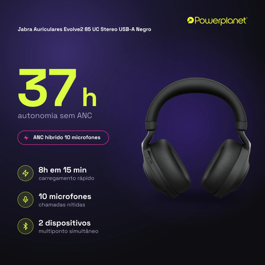 Jabra Evolve2 85 UC Stereo USB-A negro, vista frontal: auriculares con diadema y almohadillas - Ítem3