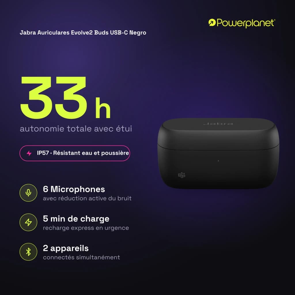Jabra Auriculares Evolve2 Buds USB-C negro - características