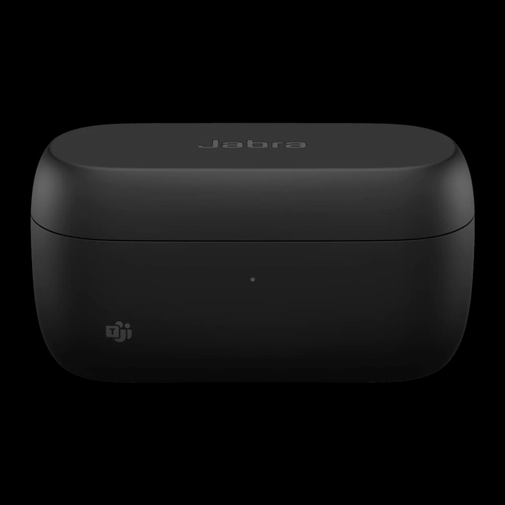 Jabra Evolve2 Buds USB-C negro, estuche cerrado: vista frontal con tapa redondeada
